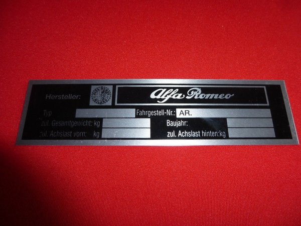 Alfa Romeo type 105 rating plate of sheet metal NEW