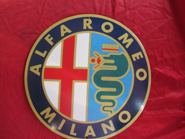 Alfa Romeo Emailleschild Schild " Milano " klein - Durchmesser 300 mm NEU für Sammler